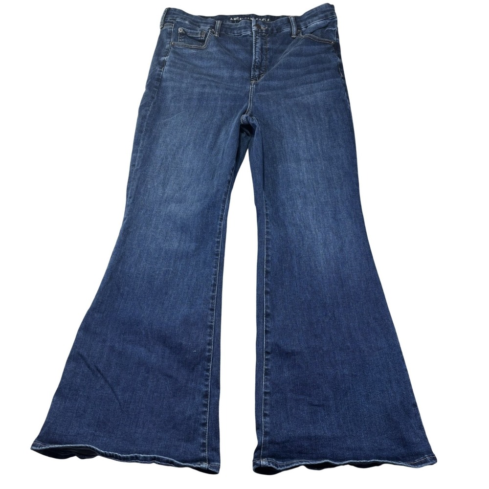 American Eagle Super High Rise Flare Jeans Womens 16 Short Blue Medium Wash